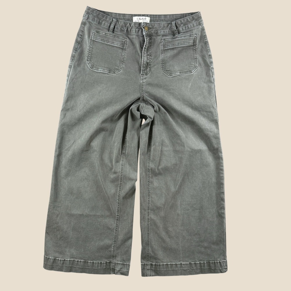 Charlie B Wide Leg Pants Women 14 Gray High Rise Cropped Patch Pocket Casual